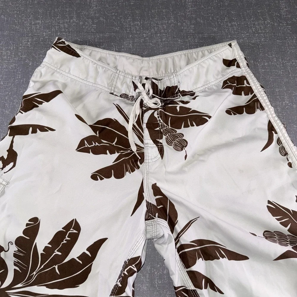 Billabong Board Shorts Mens 36 White Brown Hawaiian Floral Swim Trunks Surf